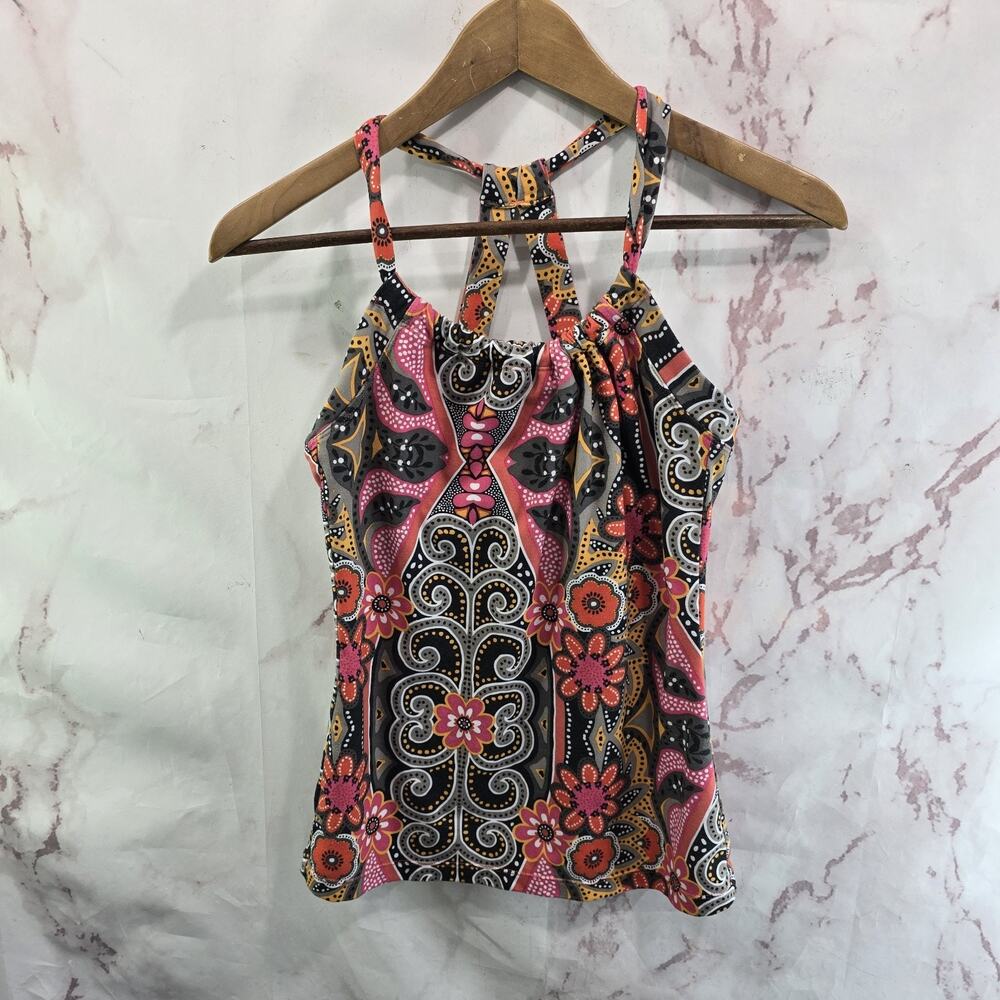 Prana Tank Top Womens Small Pink Built In Shelf Bra Paisley Quinn Strappy